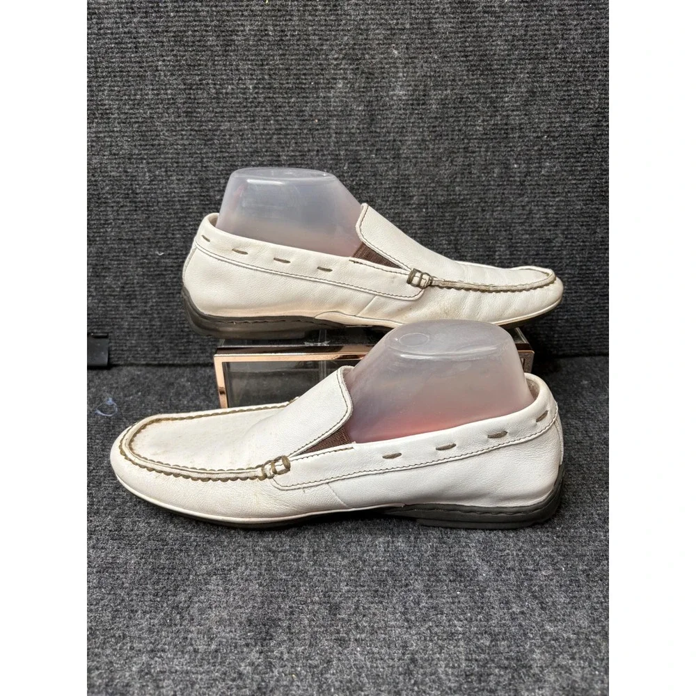 Rockport Mens White Washable Leather Loafers Moc Toe Slip On Shoes 8.5M APM27327